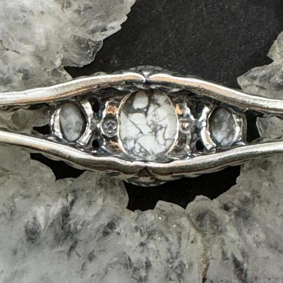 Carolyn Pollack Sterling Silver 3 Oval Howlite Decorated Bracelet For Women - Picture 7 of 10